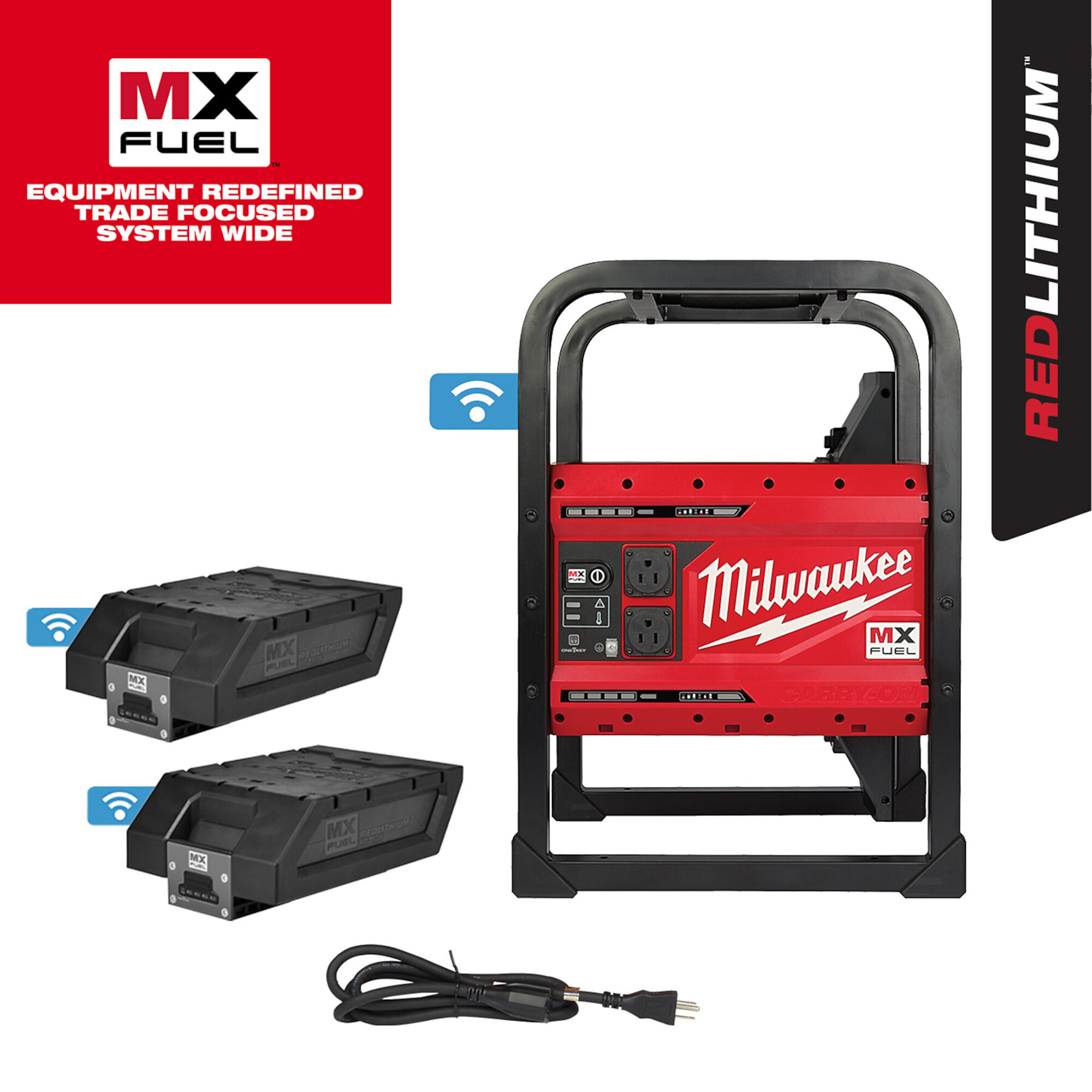 Milwaukee MX FUEL Carry-On Power Supply Kit, 3600 Peak Watts, Pure Sine Wave, 2 Batteries Model# MXF002-2XC